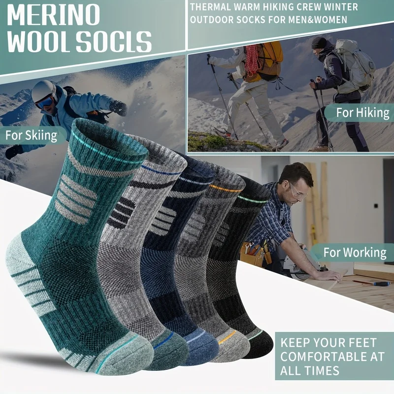 

Мужские и женские теплые зимние походные носки из 5 пар — прочные теплые носки для ботинок с поддержкой свода стопы, амортизацией и нескользящим покрытием