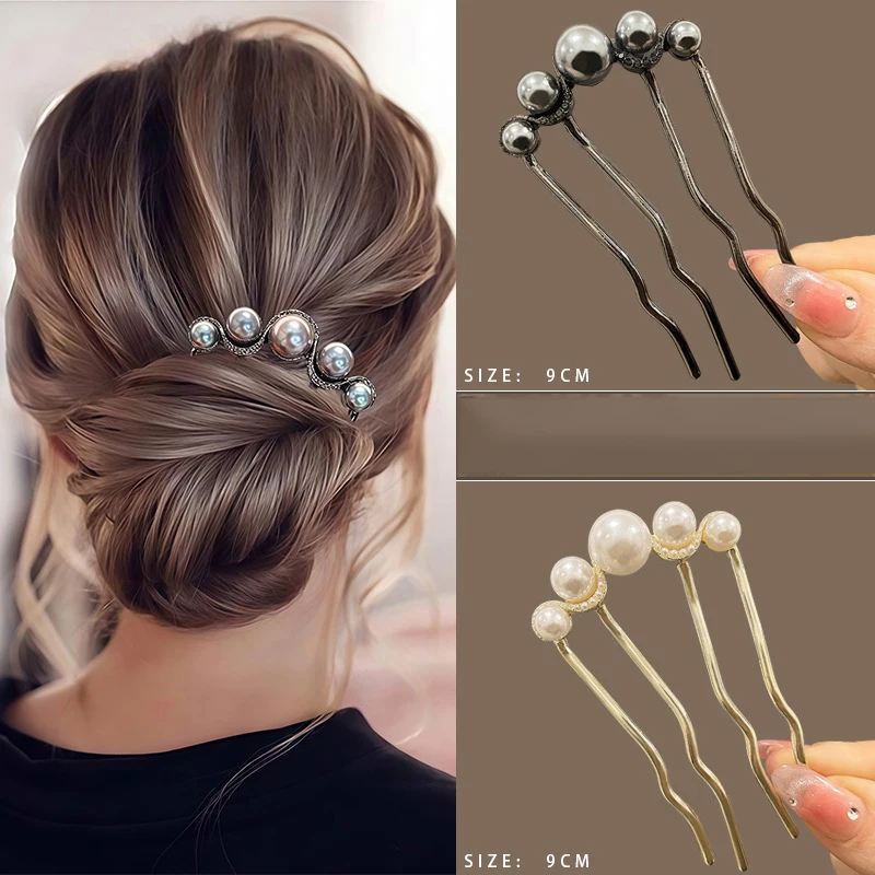 Korean U Shaped Pearl Hairpins Hair Clips for Women Elegant Style Metal Forks Vintage Pearl Hairpins Hair Styling Tools Gifts image 3