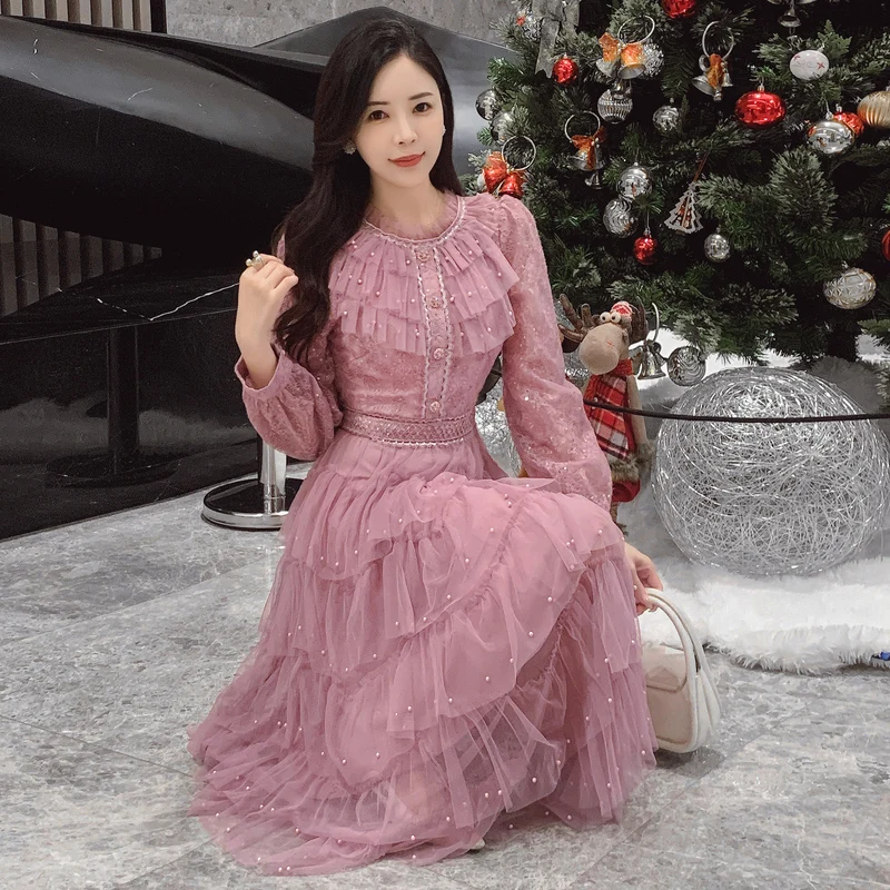lace & beads ruffle midaxi dress in deep rose print Petal and Pup Women's Beckie Maxi Dress main image 1