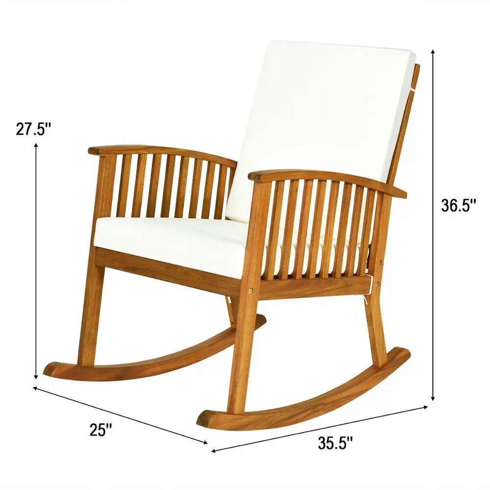 2PC Outdoor Acacia Wood Rocking Chair Patio Backyard Garden Lawn W/ Cushion