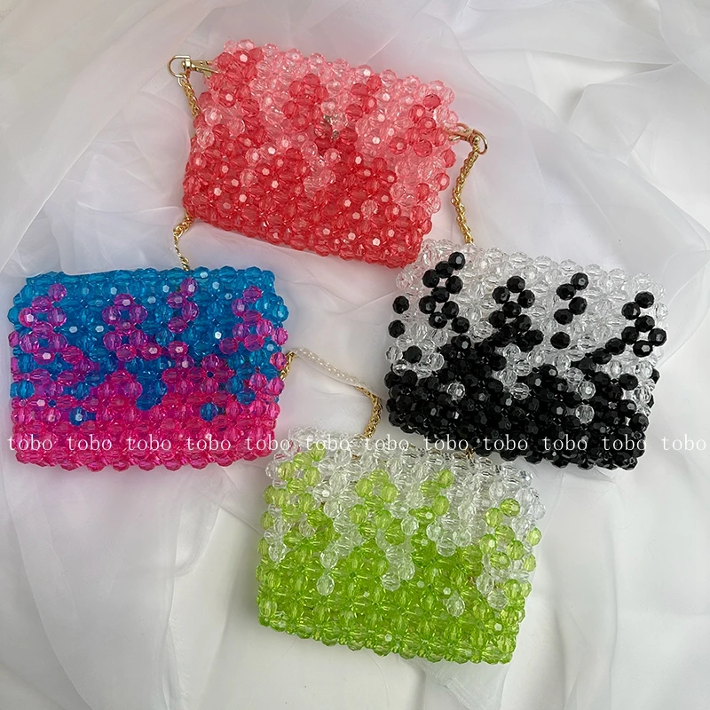 SHINE Customized Small Gradient Color Beaded Purses Summer Fashion Card Crossbody Bags Pink Cute Clutch Bead Designer Fun Bag