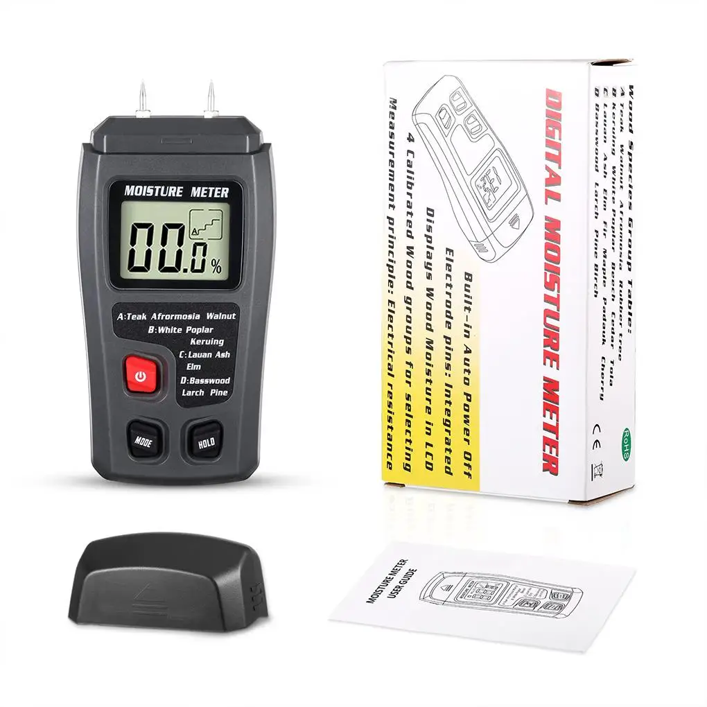 EMT01 Two-pin Digital Wood Moisture Meter 0~99.9% Wood Moisture Meter LCD Display Wood Moisture Detector Wood Moisture Tester