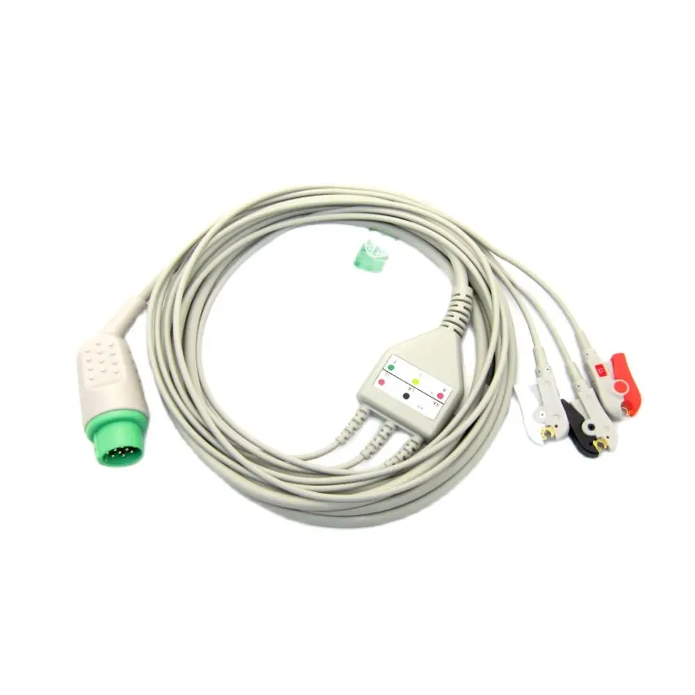 Eendelige Ecg Kabel Ekg Kabel Iec 3 Leidt 5Leads Snap Clip Ekg Monitoring Voor Comen C-Serie Mornitor Machine