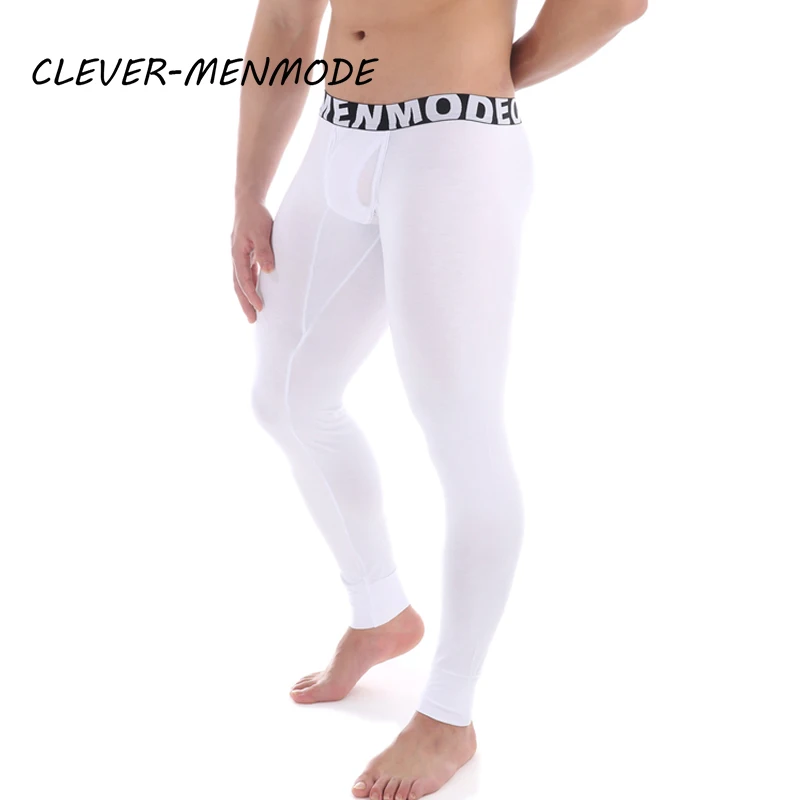 

CLEVER-MENMODE Men's Sexy Transparent Long Pajama Pants Modal Side Open Autumn Pants Low-Rise Home Pants Tight Trousers Leggings