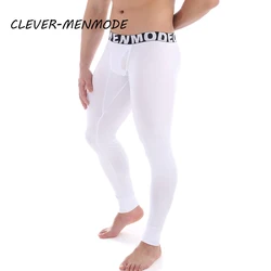 CLEVER-MENMODE Men's Sexy Transparent Long Pajama Pants Modal Side Open Autumn Pants Low-Rise Home Pants Tight Trousers Leggings