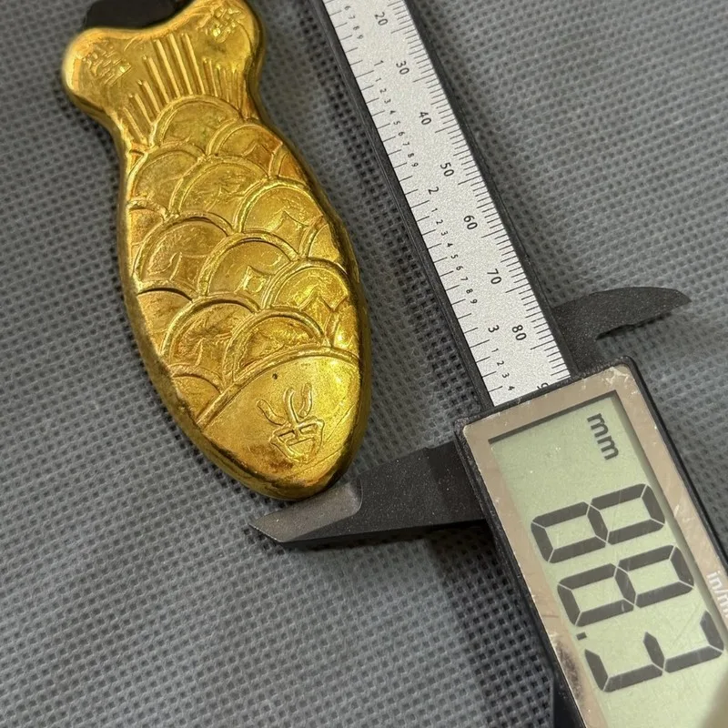 Copper gilded - pendant, small yellow charm, bell-shaped decoration, cultural and creative gift, fish ingot craft