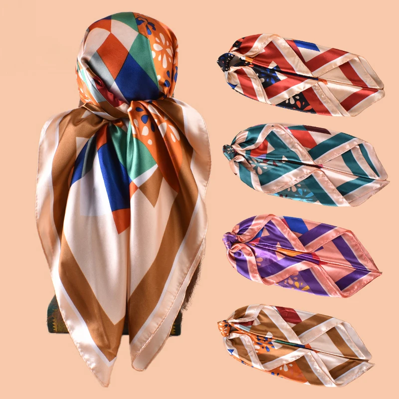 

1 шт. Атласный квадратный платок с ромбовидным узором, женский аксессуар для волос, новинка весеннего сезона, универсальный декор для сумок, шелковый головной платок