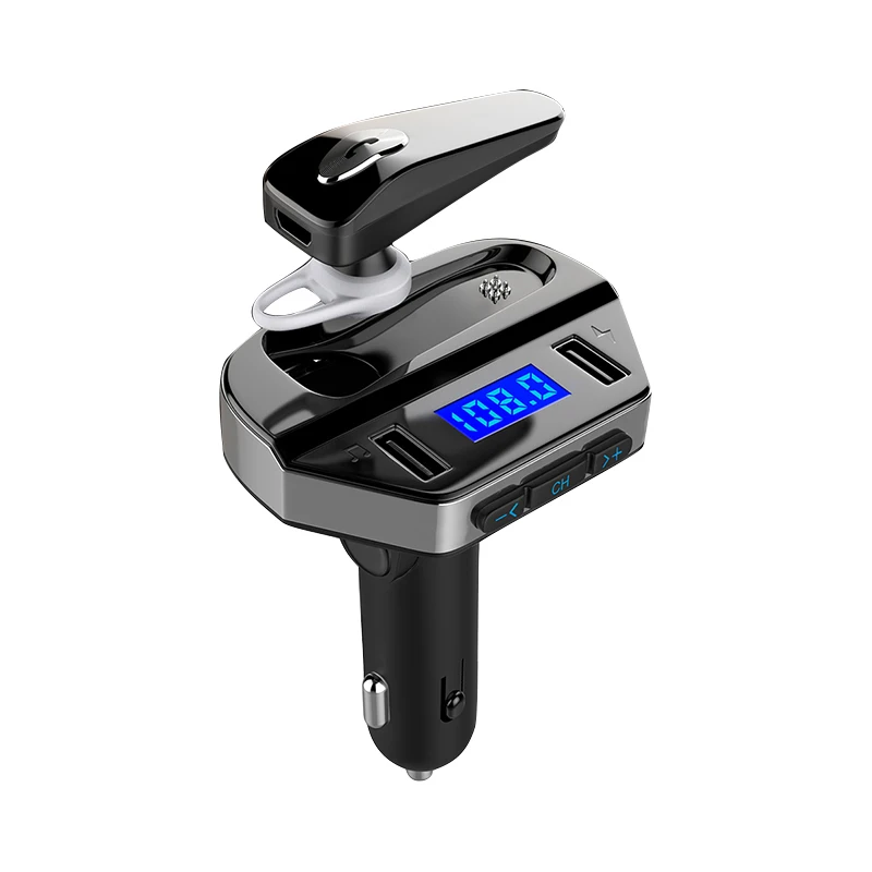 Bluetooth FM Transmitter In-ear Earphone Car MP3 Player FM Modulator Handsfree Dual USB 3.1A Quick Charger for iPhone X