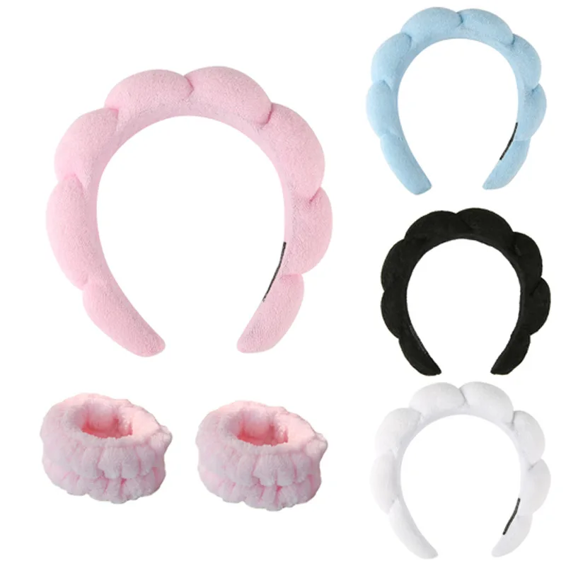 Cute Pink Blue Puffy Sponge Spa Headbands Terry Towel Cloth Fabric Makeup Spa Hair Band for Skin Care