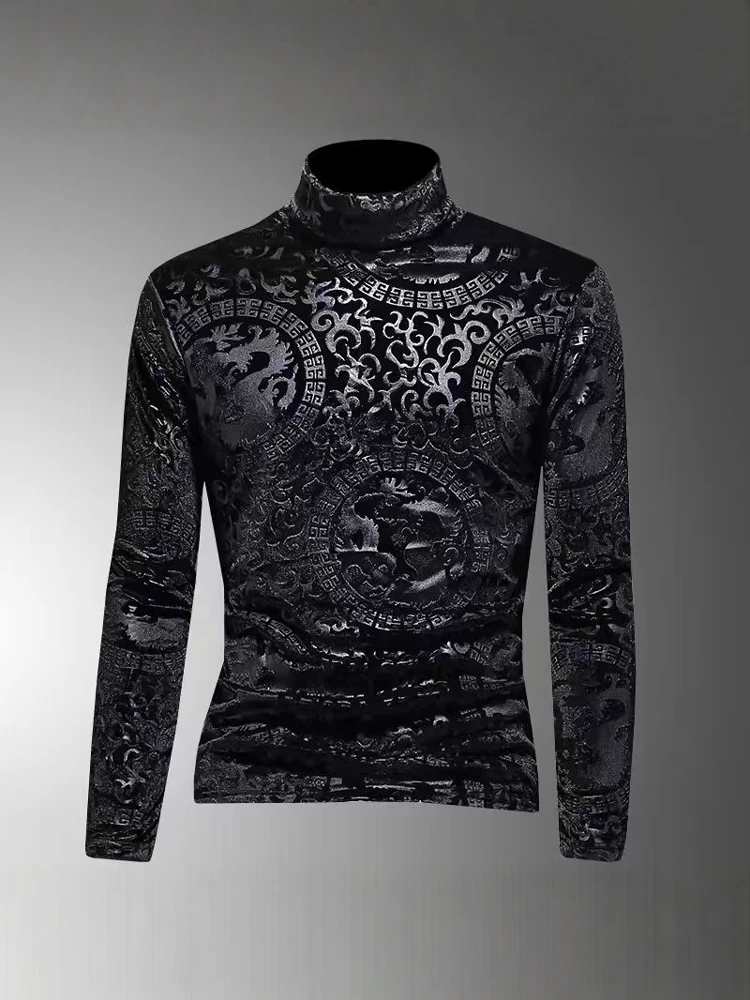 

Thiened Gold Velvet High Collar Men's Base irt Long Sve T-irt Faionable Inner Wear Winter Season Warmth Isolation