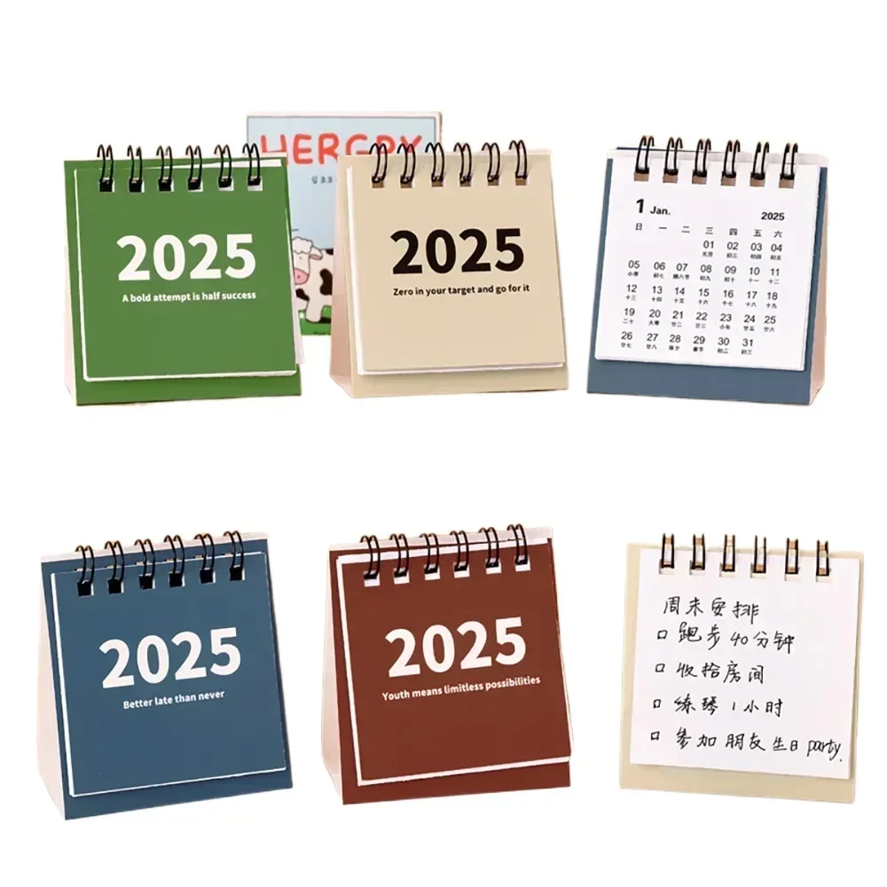 2025 Mini Simple Small Desk Calendar Pocket Portable Calendar Punch Plan Desktop Decoration