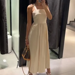 PB&ZA2024 Summer New Product Casual Women's Fashion Versatile Square Neck Sling with Butterfly Knot Dew Back Drop Dress