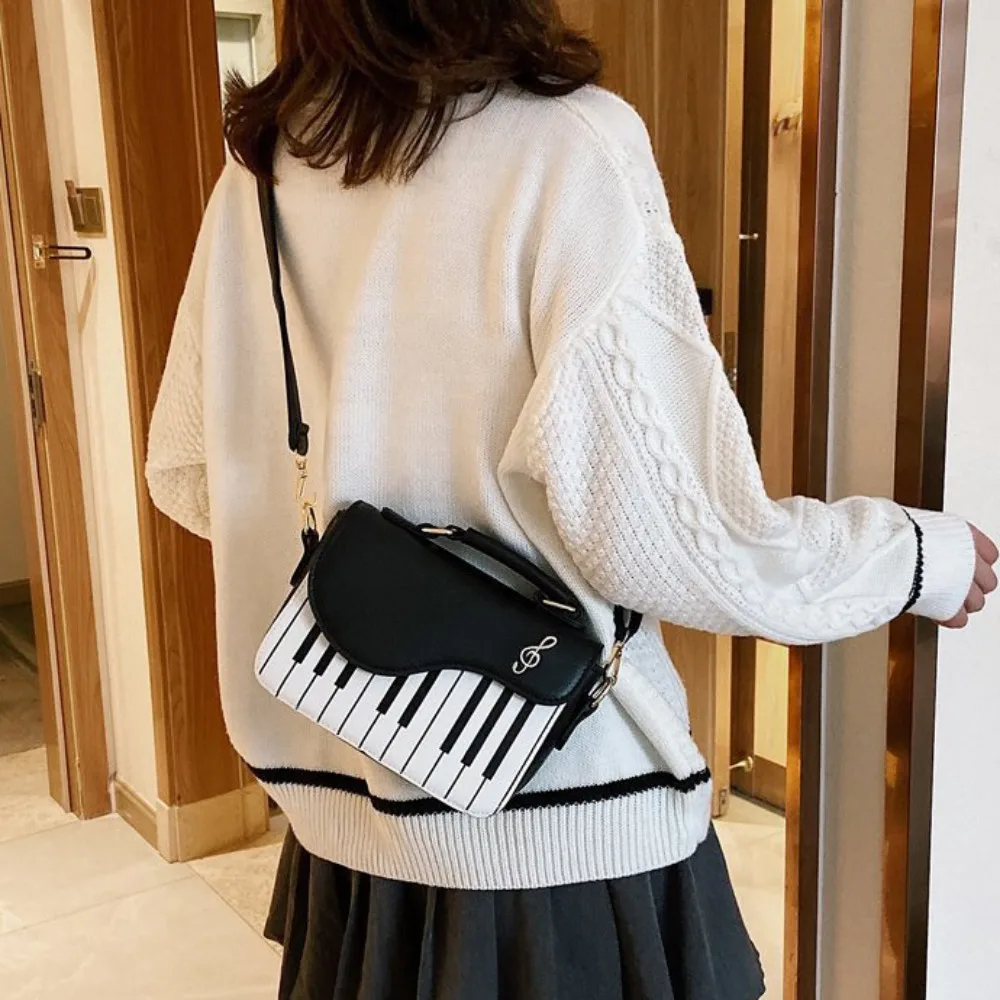 

Fashion Vintage Piano Pattern Shoulder Bag Large Capacity Black Mini Square Bag Crossbody Elegent PU Leather Bag Shopping