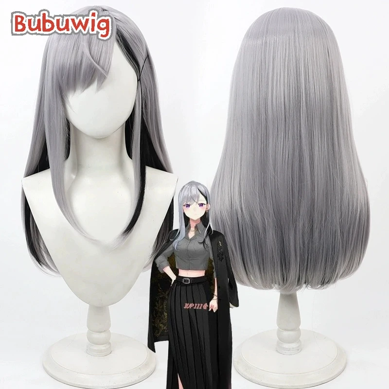 Bubuwig Synthetic Hair Higuchi Kaede Cosplay Wigs Virtual YouTuber Higuchi Kaede 60cm Silver Gray Mixed Black Wig Heat Resistant