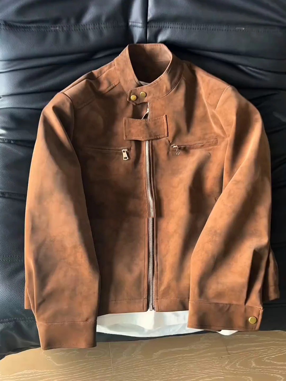 

Мужская теплая кожаная куртка-косуха коричневого цвета с хлопковым наполнителем, осенне-зимняя, модная, повседневная, приталенная, на молнии