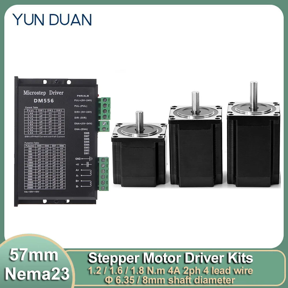 

Nema23 Stepper Motor Driver Kit 2Ph 57mm Stepper Motor 4A 1.2Nm 1.6NM 1.8NM Motor Driver 5.6A DC20-50V for CNC Milling Machine