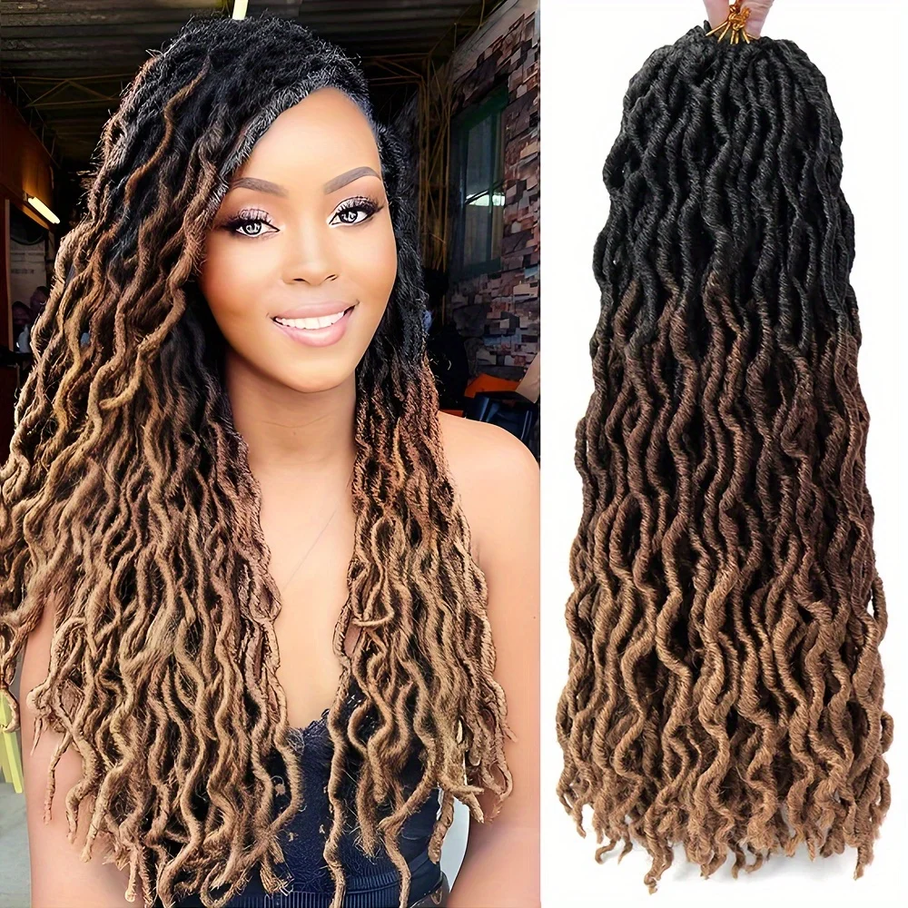 Goddess Faux Locs Crochet Hair 12 Strands | Soft Gypsy Locs Wavy Crochet Braids Dreadlocks 3Tone Curly Wavy Twist Braiding Hair