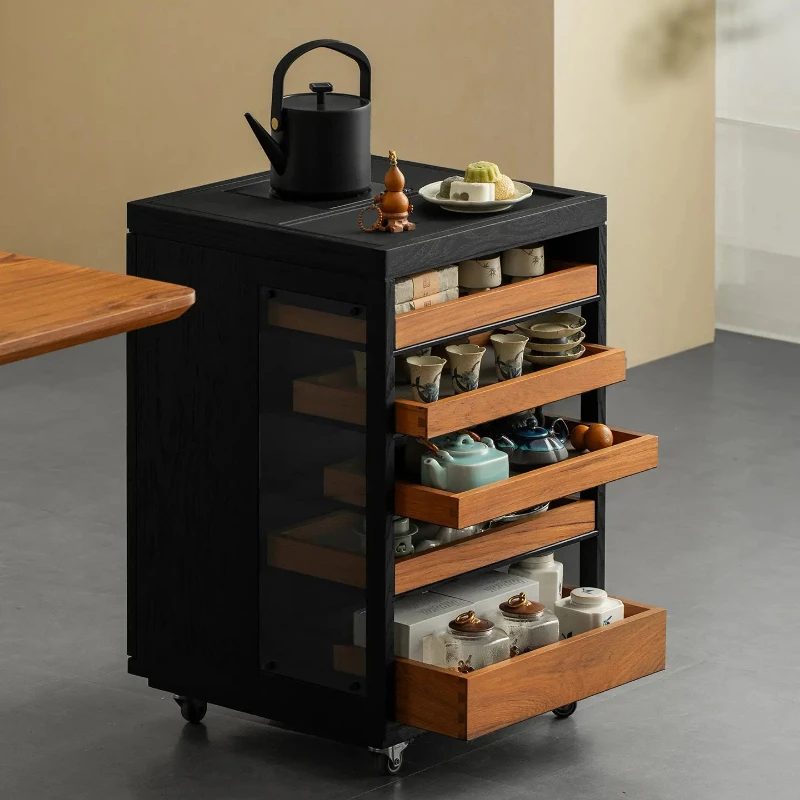 LH1 tea cabinet solid wood tea table movable tea cart kettle integrated side cabinet