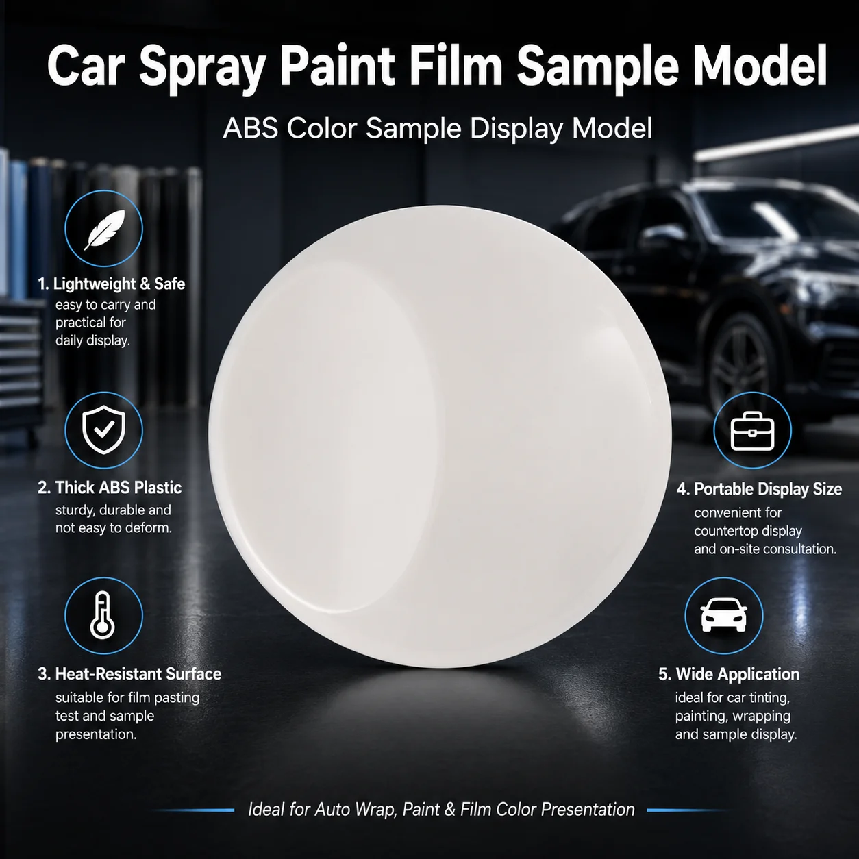 Round ABS Plastic Vinyl Wrap Color Sample Display Model for Car Wrap Film, Swatch Matching Reference Board Car Wrap Tool