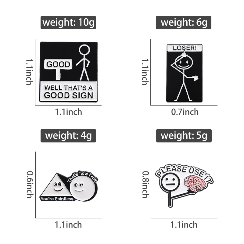 Simplified Cartoon Characters Enamel Pins Funny Satirical Quotes Please Use Your Brain Lapel Badge Accessories Lapel Badge Gift