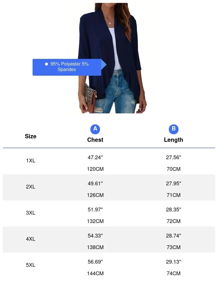 Plus Size V-neck Loose Pleated Cardigans Casual Frill Solid 3/4 Sleeve Spring Summer Fall Cardigan Plus Size Women\'s Clothing