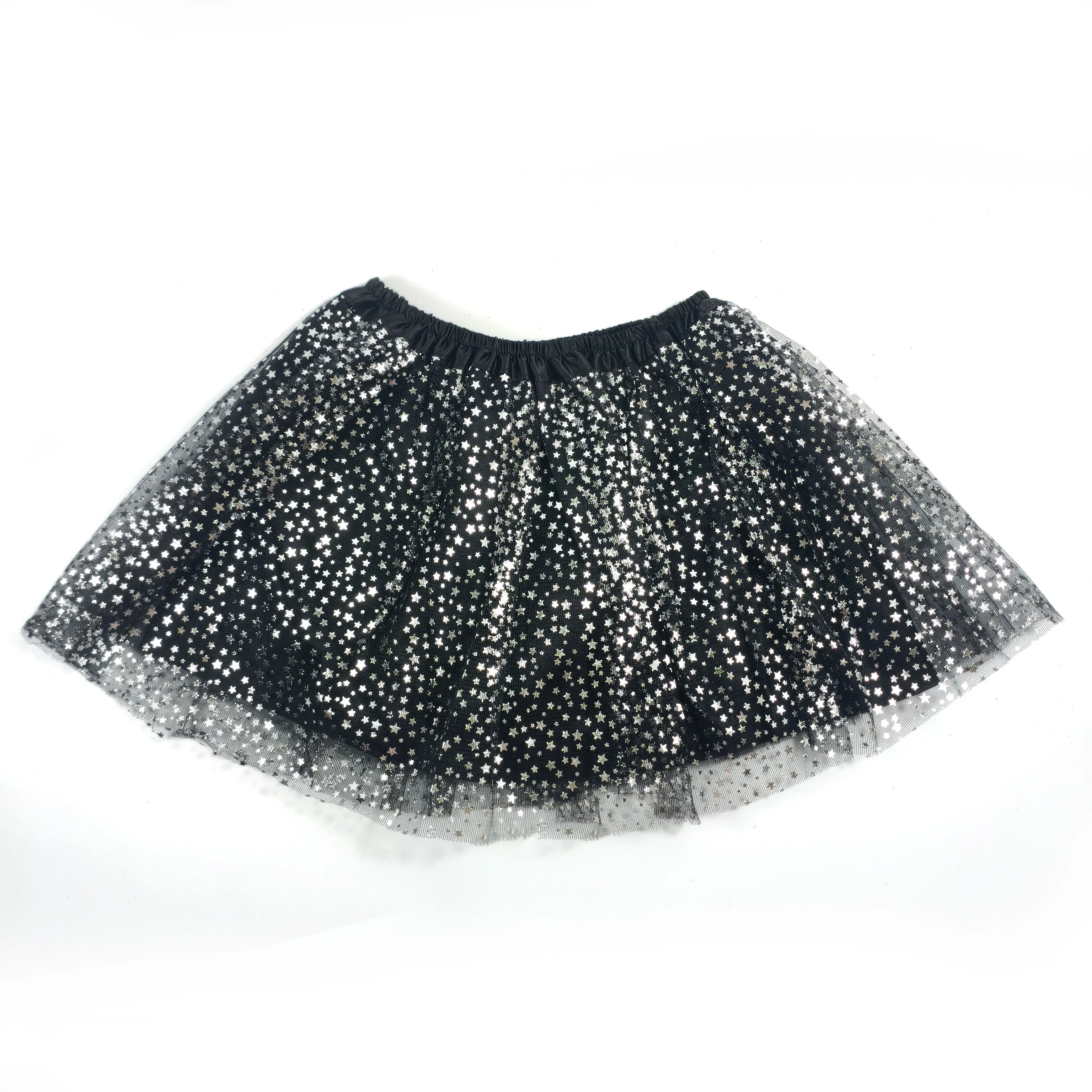 Ladies Silver Star Sequin Black Tulle Half Skirt Ballet Style Puffy Princess Short Skirt for Photo Shoots And Performances