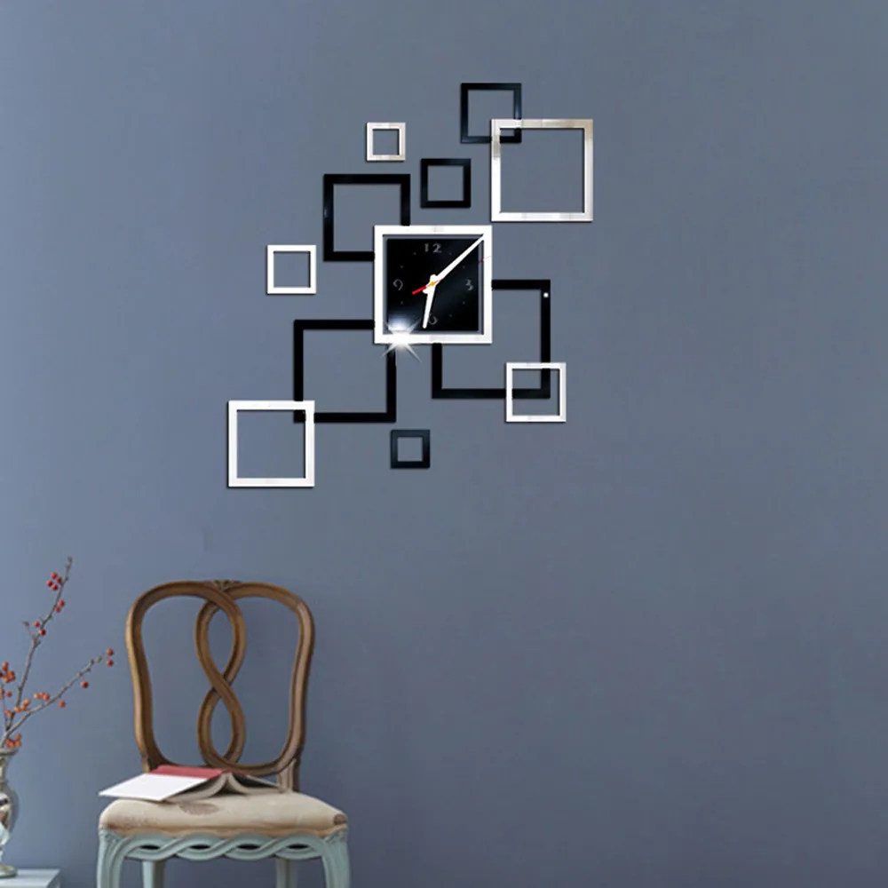 3d Diy ساعة حائط المنزل الاكريليك مرآة مربع الجدار ملصق للإزالة على مدار الساعة الموضة الحديثة تصميم ملصق جدارية ديكور المنزل
