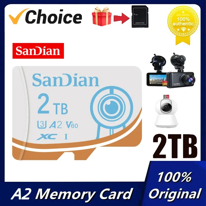 Original Sandian Micro TF SD Card 2TB 1TB 512GB High Speed Memory Card A2 256GB 128GB Class TF Card for Drone Equipment Audio PC