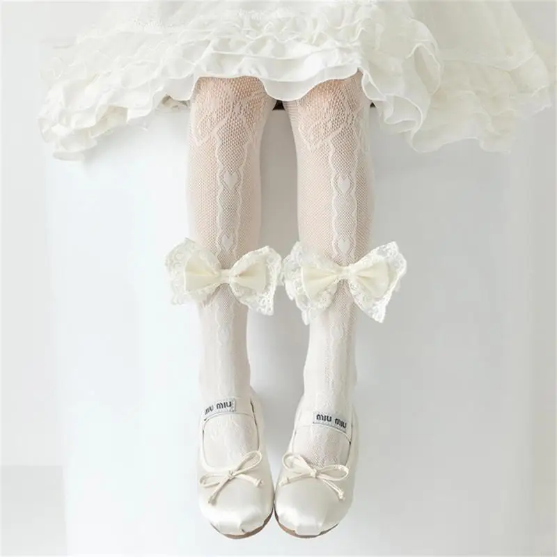 R66D الفتيات طماق جميلة مع Bowknot شبكة النسيج مرونة عالية الجوارب ارتداء اليومي طماق للصغار أنيقة