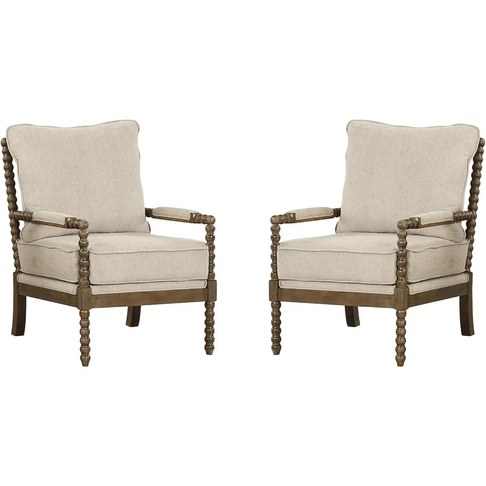 

Mid Century Modern Chairs, Upholstered Comfy Linen Armchairs Reading Chairs Set Living Room