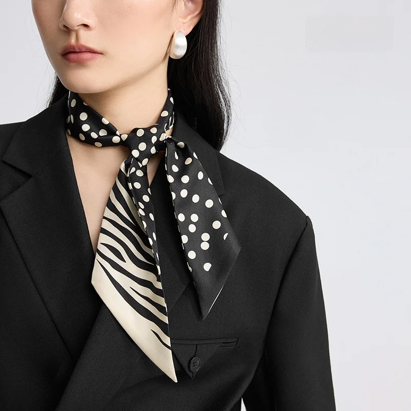 ディープブレスファッションゼブラストライプポルカドットシルクスカーフ韓国スタイル装飾長方形シルクスカーフ若者向け-a80005