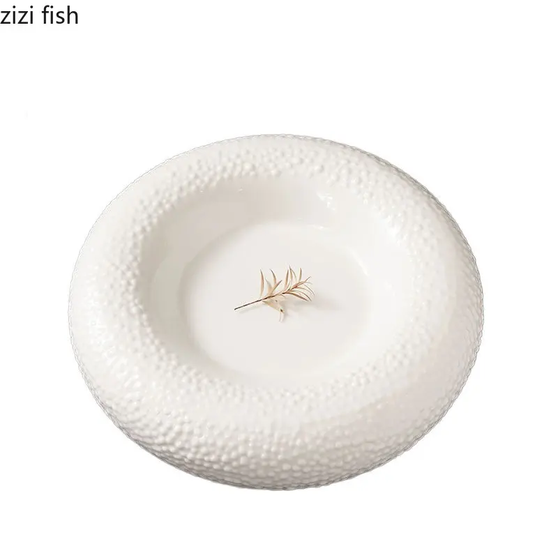 White Ceramic Plate Double Thickened Soup Plates Dessert Fruit Salad Bowl Sashimi Disc Noodle Snack Tray Dish