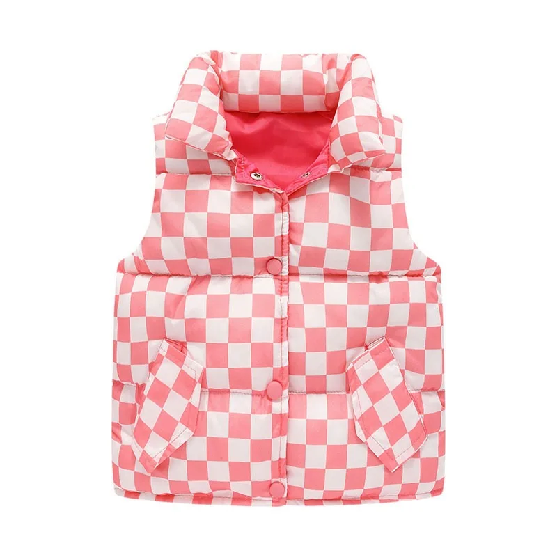 

2025 Autumn Winter New Fashion Boys Girls lapel Sleeveless Vest Jacket lattice Print Coat Kids Warm Vest Outwear Clothes 2-9Y