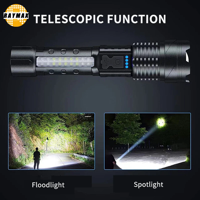 

Flashlight Handheld LED Flash Light Type C Rechargeable Water Resistant Camping Torch Adjustable Focus Zoom Emergency Flashlight