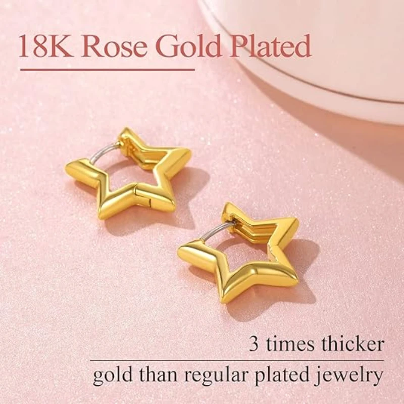 YILUOCD Hypoallergenic Starlike Earrings 18K Gold Plated Star Shape Hoop Earrings for Women Star Ear Buckle Minimalist Jewelry