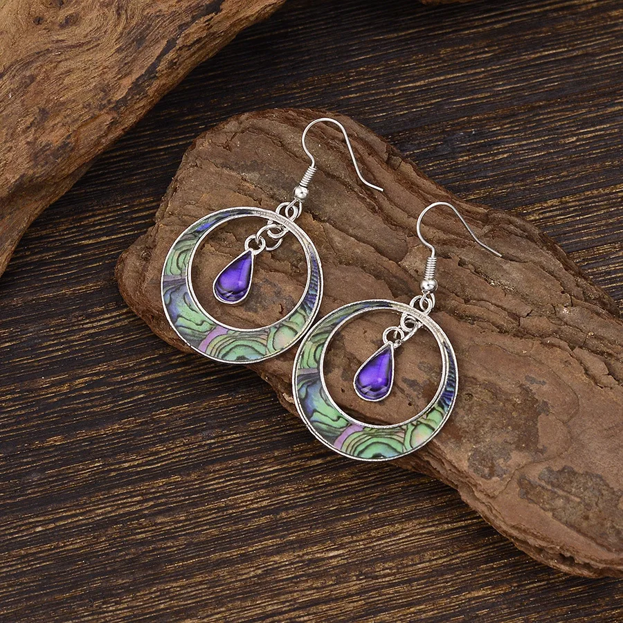 European and American cross-border fashion retro bohemian earrings round hollow pattern water drop earrings exquisite temperamen - view 2