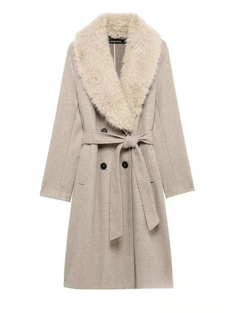 

KONDALA винтажное повседневное женское пальто, однотонное однобортное пальто с поясом, длинный прямой толстый топ из искусственного меха, новая мода 2025 года, зимнее шикарное пальто