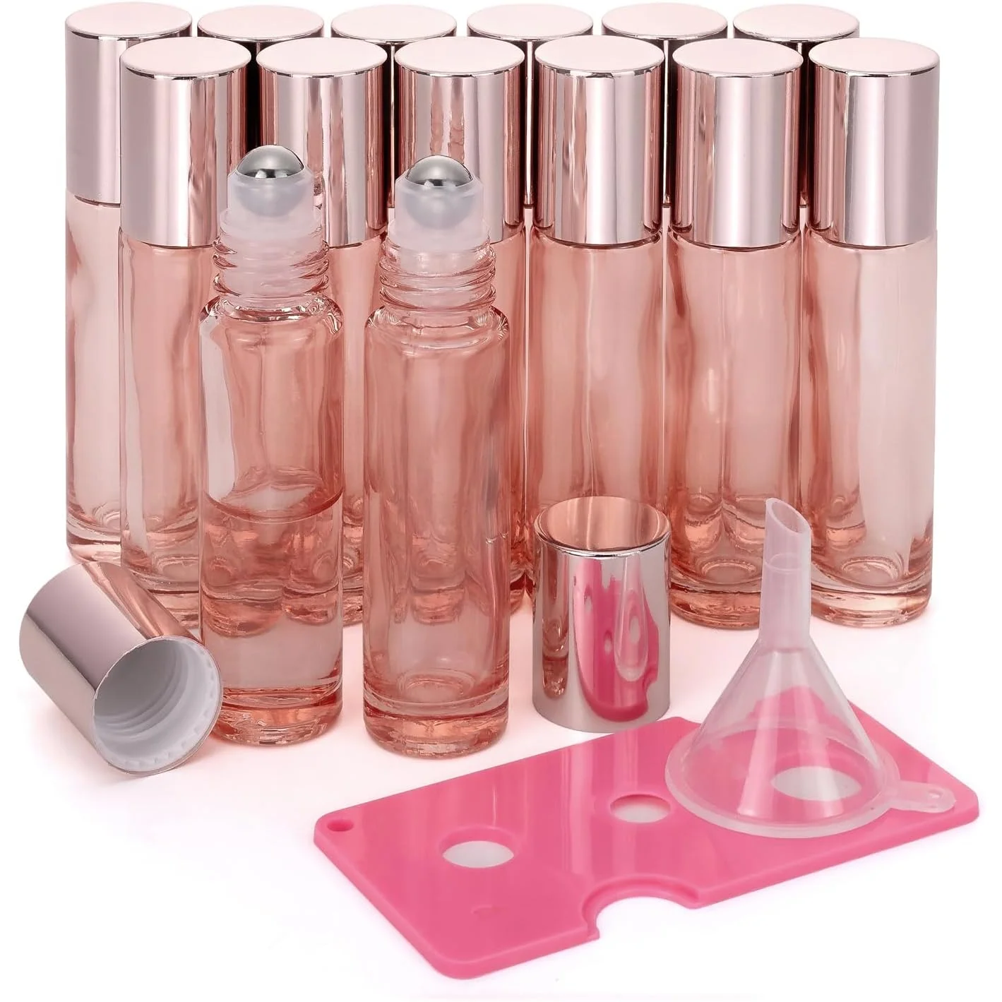 

14pcs 10ml Glass Roller Bottles for Essential Oils Travel Refillable Perfume Bottles with Stainless Steel Roller Balls Funnel