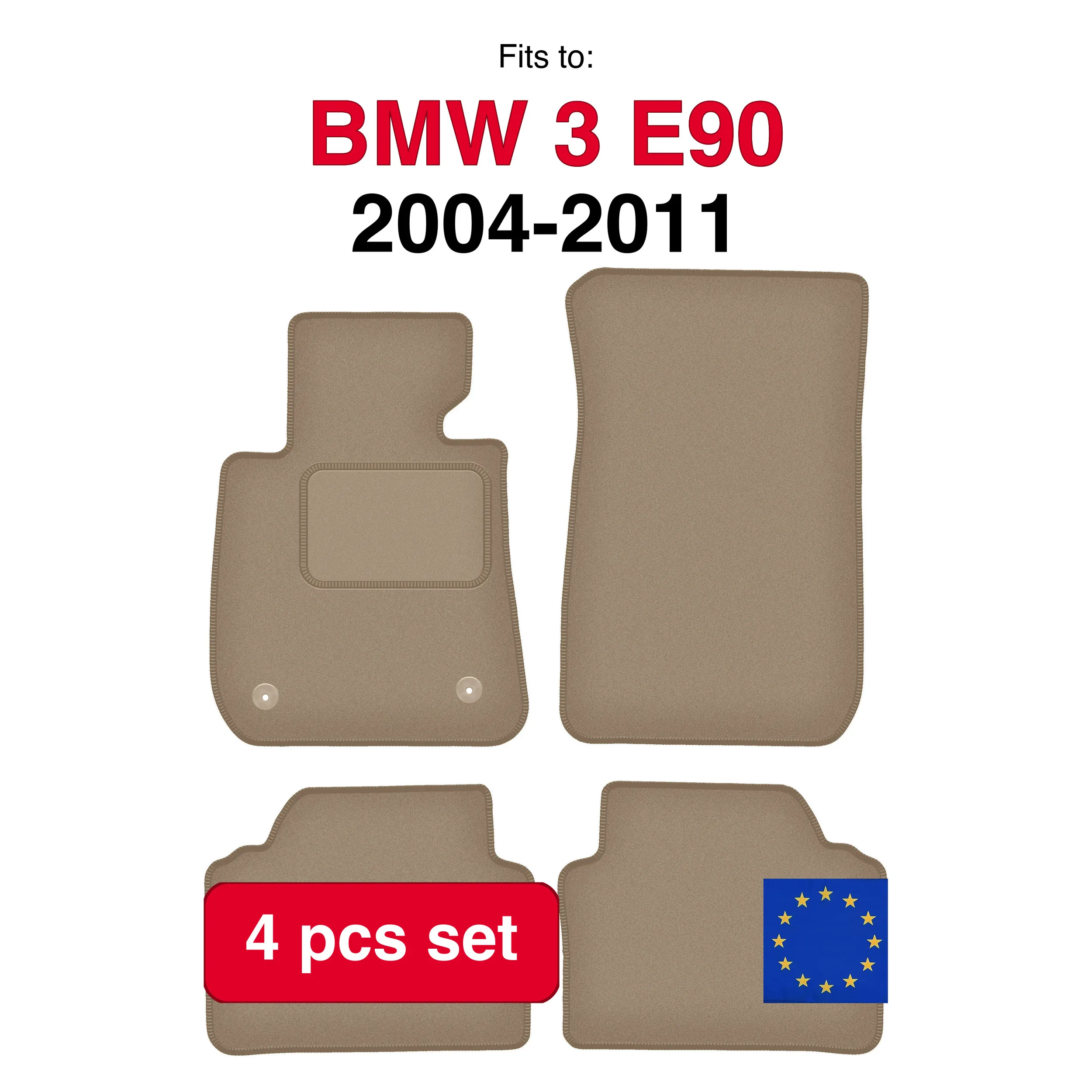 Image of Auto-Velourmatten passend für BMW 3 E90 Limousine (2004-2011) - Beige (4 Stück) Auto-Fußmatten-Set