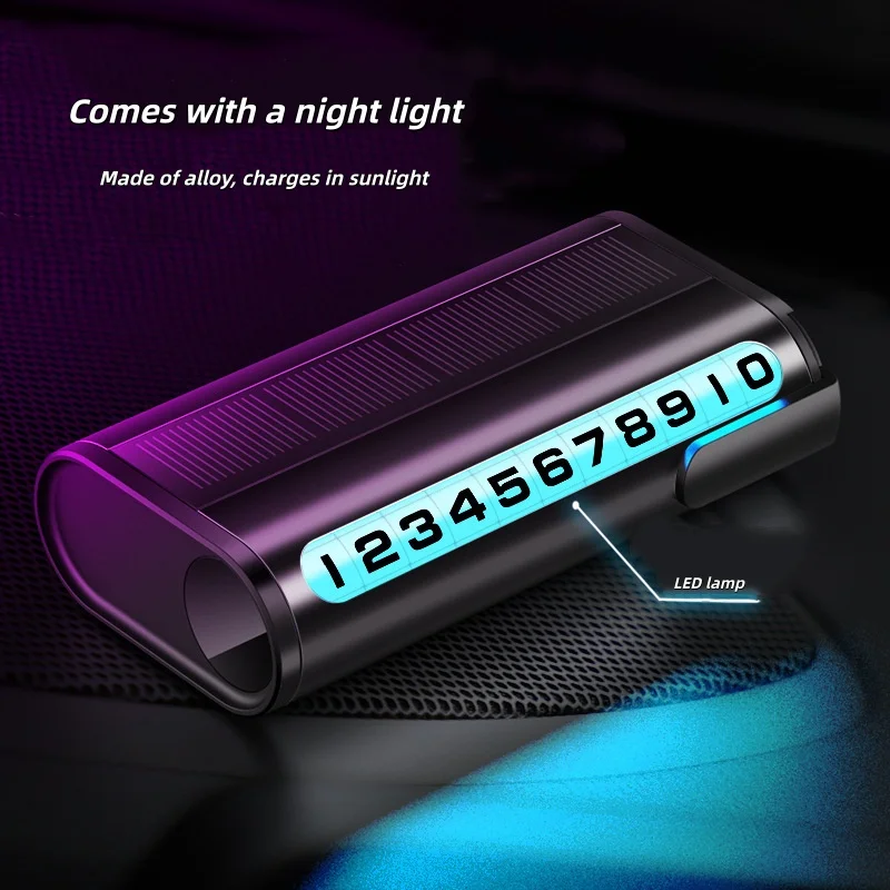 Solar Parking Sign Luminous Metal Car Move Card Temporary In-Car Phone Number Plate