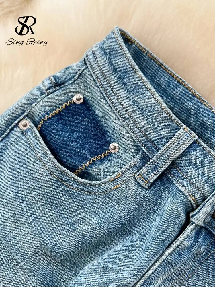 ストリートウェア ヴィンテージ ロングジーンズ 女性用 シック ポケット付き ジッパー アメリカン レトロ トラウザーズ ハイウエスト シンプル カジュアル デニムパンツ