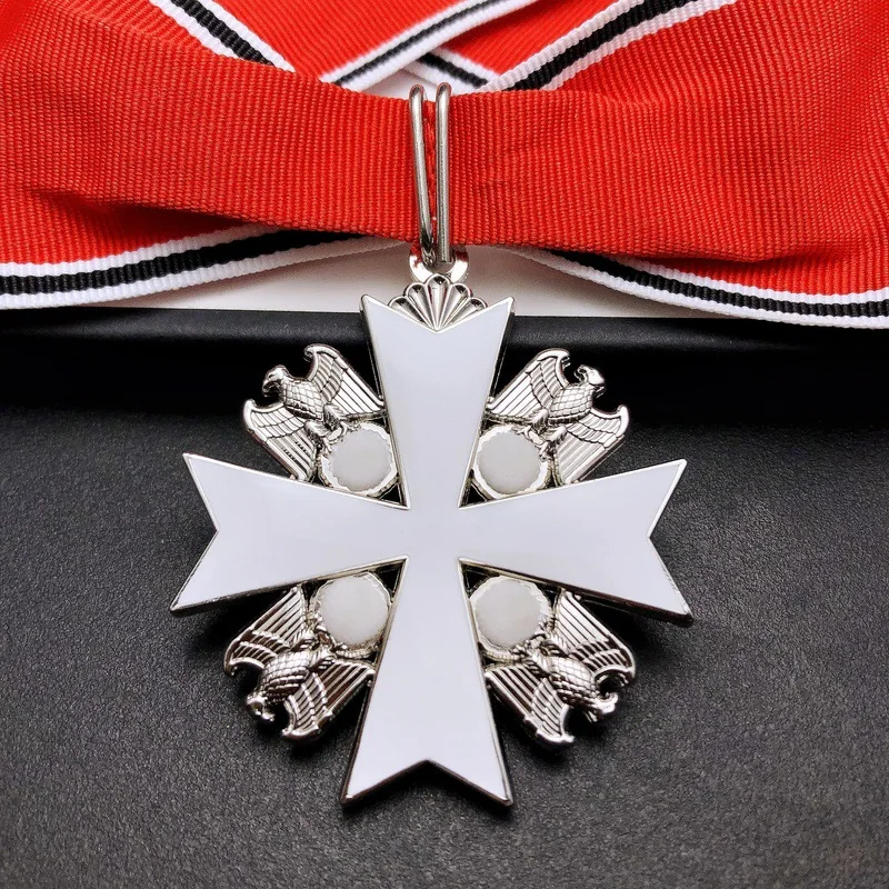 

German Iron Cross Replica Medal – Silver Eagle & Cross Badge with Red Ribbon for Collectors & Historical Fans