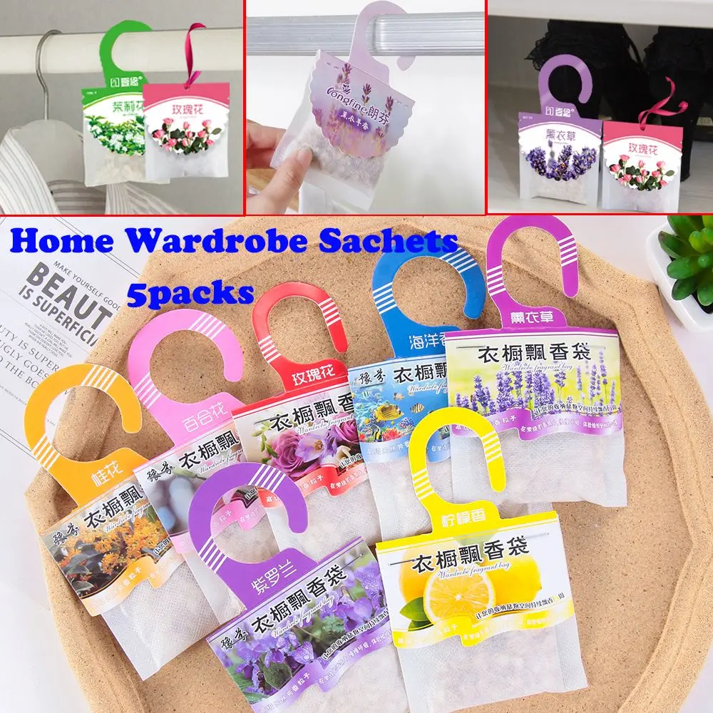 5packs Hanging Fragrances Fragrant Air Fresheners Deodorizing Paper Wardrobe Sachets Aromatherapy Bag Spices Bags