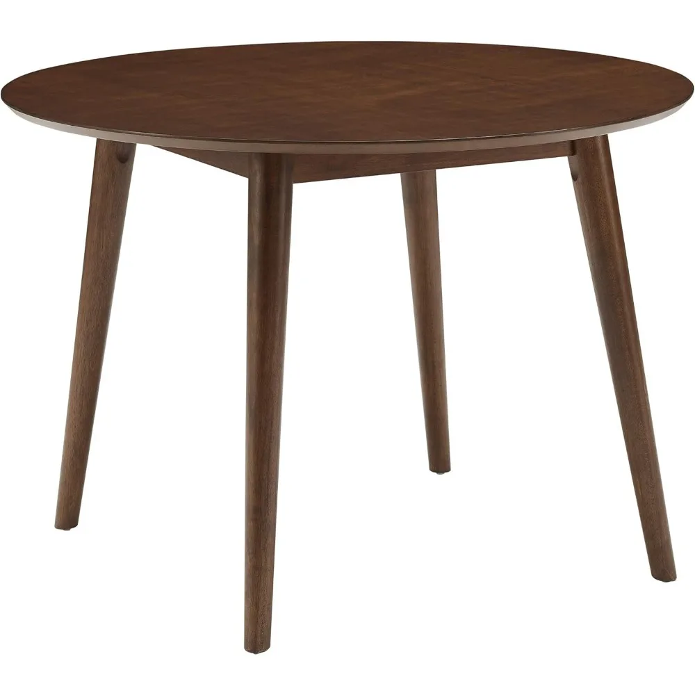 Landon Mid-Century Modern Round Wood Dining Table, Mahogany