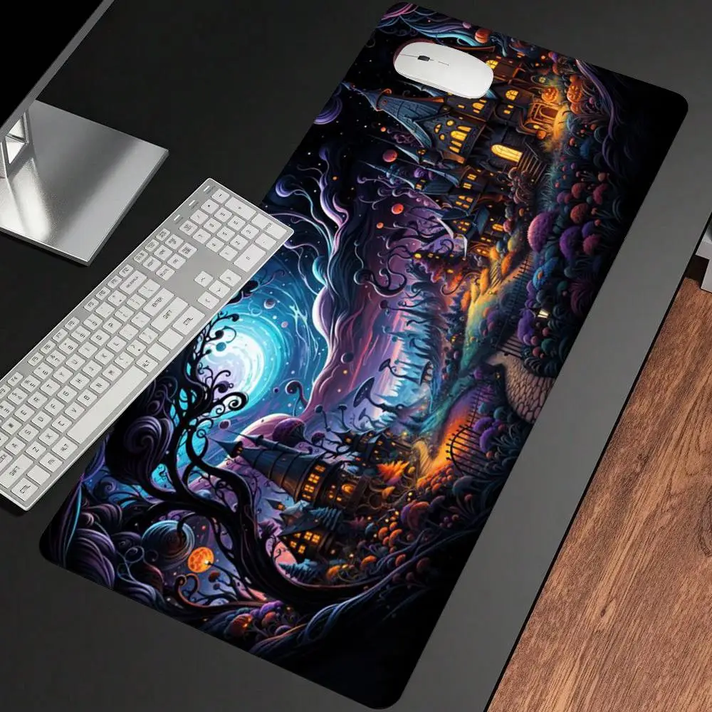 Fairy Tale Town Theme Forest Castle Mouse Pad Extra Large Tube Pads Anti-Slip Bottom Office Game Desktop MousePad