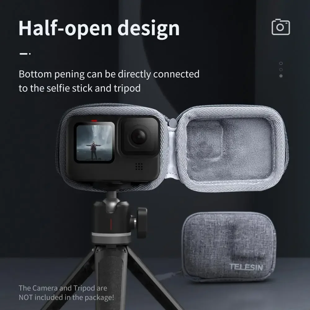 حقيبة حماية صغيرة نصف مفتوحة للتخزين حقيبة حمل سريعة الإصدار لـ GoPro Go pro Hero 9 10 11 12 ملحقات كاميرا الحركة السوداء