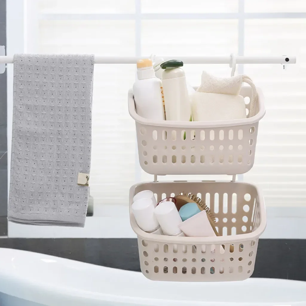 Plastic Home Storage Basket Hanging Shower Basket With Hook For Bathroom Storage Holder Kitchen Hook Basket Storage Organizer