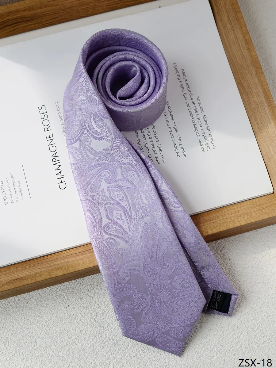 

High Quality Elegant Romantic Purple Flower Pattern Tie Men's Formal Attire Business Banquet Shirt Accessories 8CM Wide Cravat