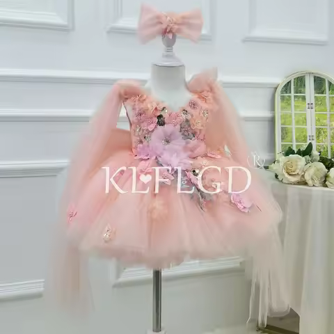 KLGFLD Gorgeous girls prom dress high-end elegant dress attending party evening dress for girls Christmas dress suitable for 2-8