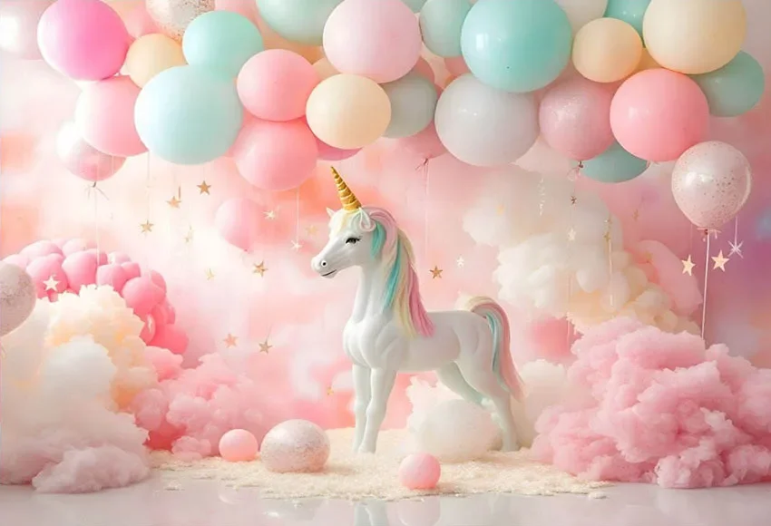 Mehofond Photography Background Unicorn Rainbow Balloon Pink Curtain Child Birthday Party Portrait Decor Backdrop Photo Studio